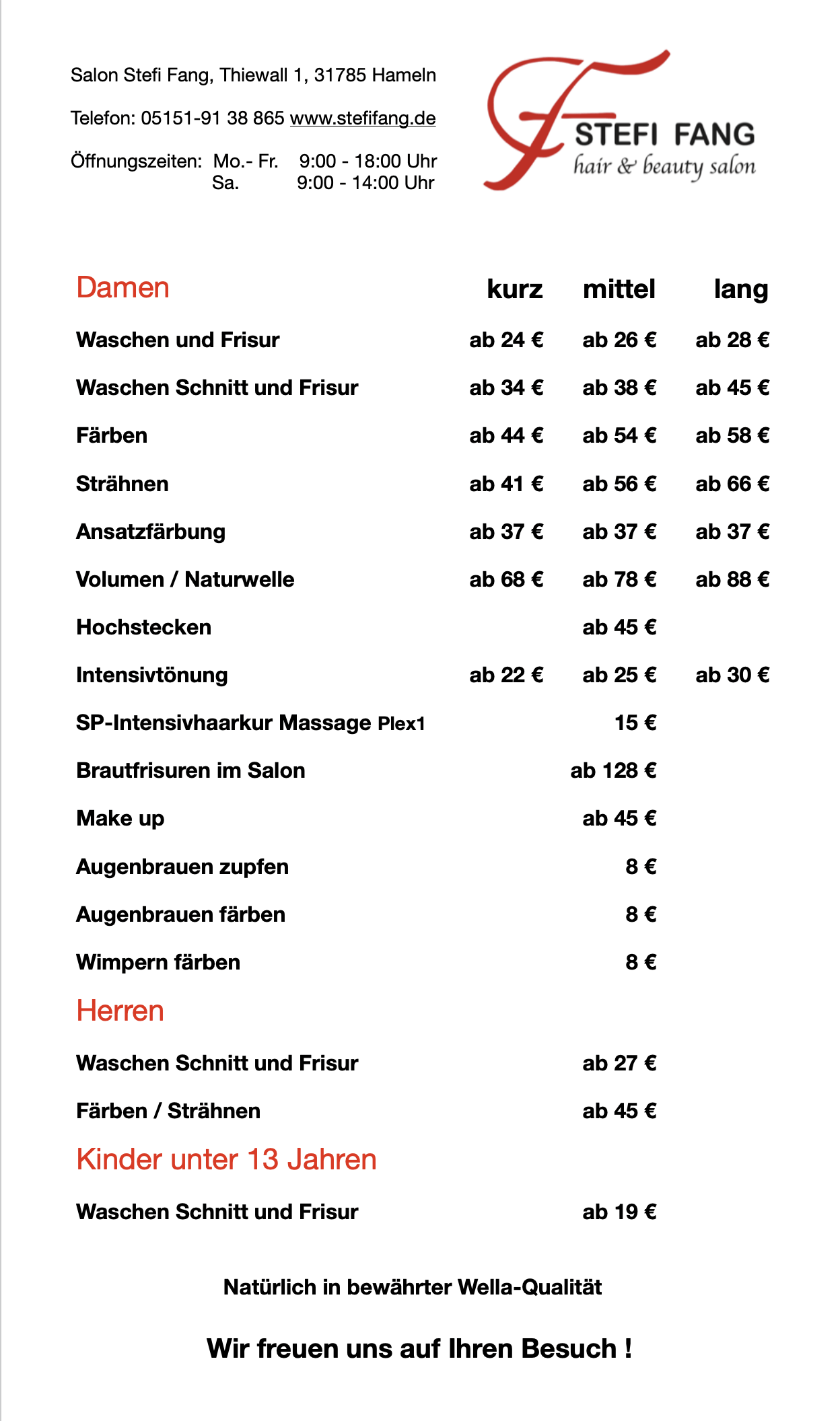 Preisliste 2025